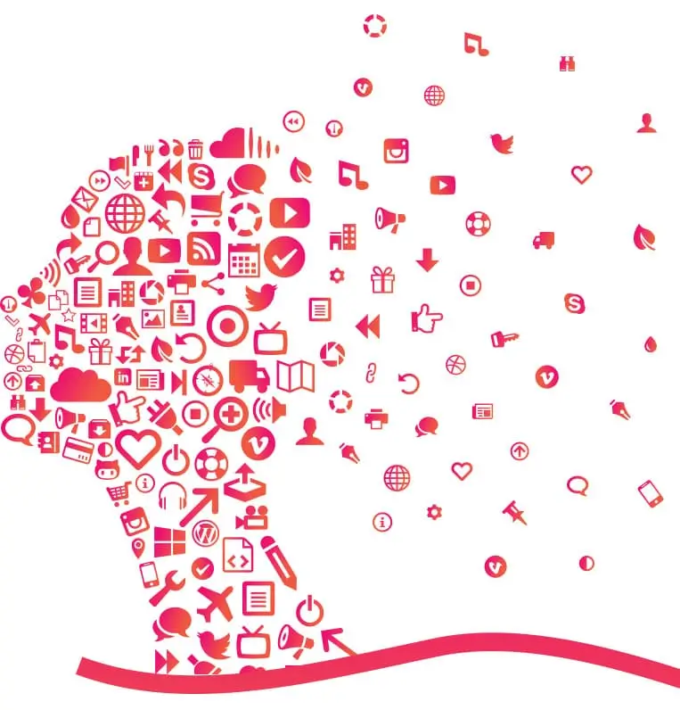 Abstract illustration of a head made from digital icons